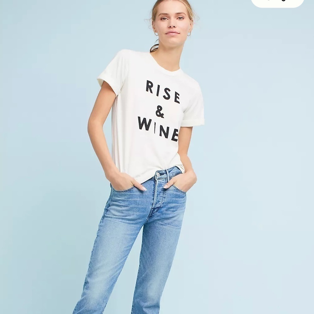 Anthropologie Sol Angeles White & Black Rise & Wine Graphic T- Shirt Top Size XS
